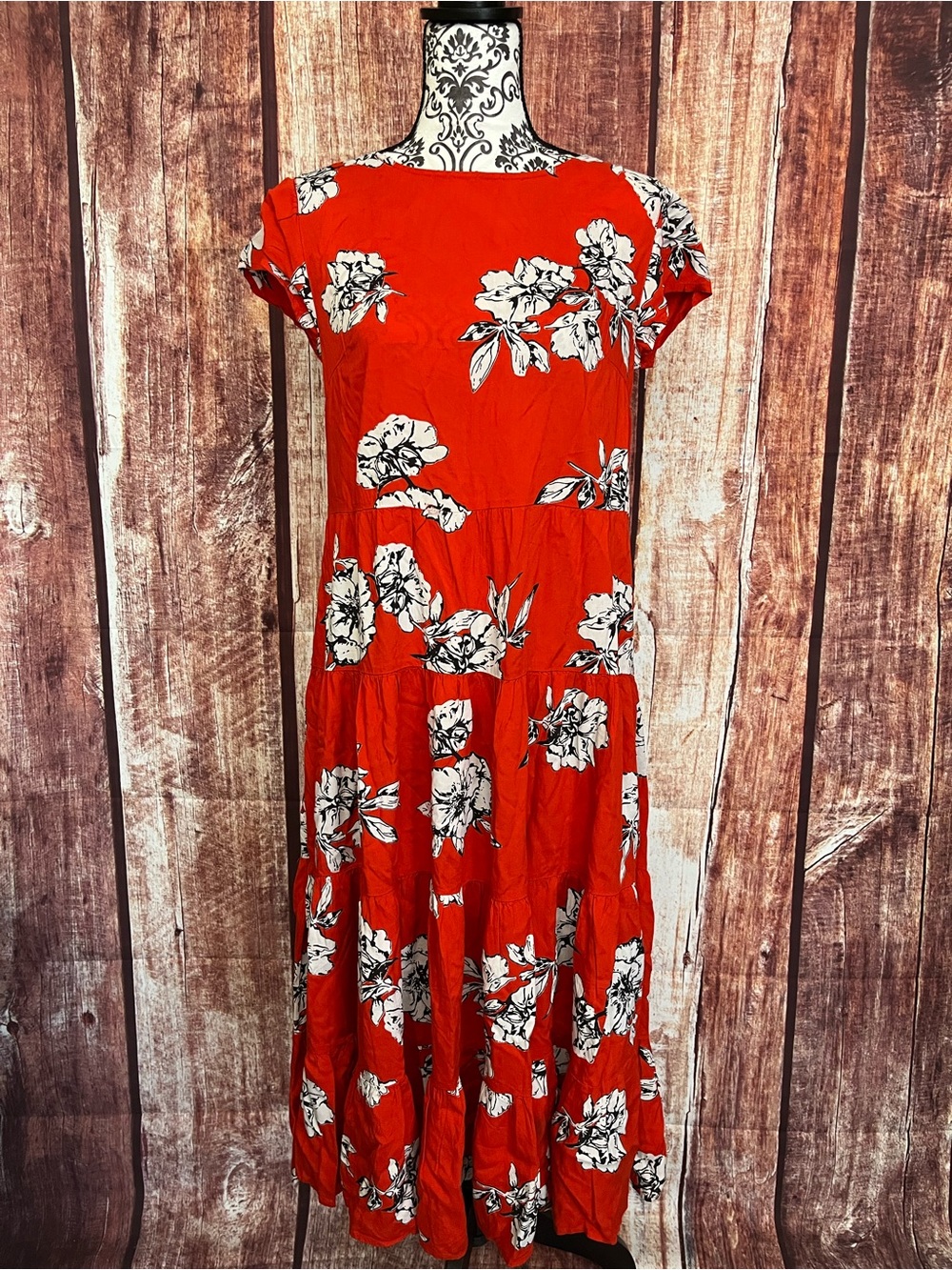 Free People | NWT Red Floral Backless Midi Dress - Picture 2 of 10
